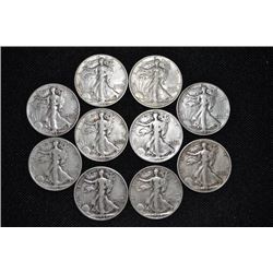 Lot of 10 Walking Liberty Halves- Mixed Dates-