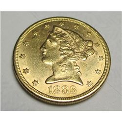 1886 S $5 Gold Half Eagle