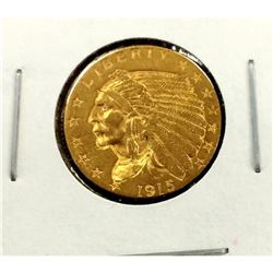 1915 $2.5 Gold Indian in 2x2 XF AU