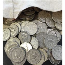 (50) Franklin Half Dollars In Canvas Bag-90%