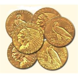 (6) Random Date  AU Grade $2.5 Gold Indian