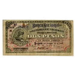 Banco Nacional de la Republica de Colombia, 1899, Issued Banknote.