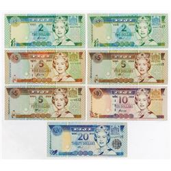 Reserve Bank of Fiji. 1992-1995. Group of 7 Issued Banknotes.