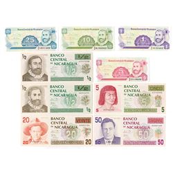 Banco Central de Nicaragua. 1990-1992. Group of 9 Issued Banknotes.