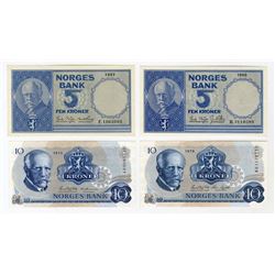 Norges Bank. 1957-1979. Quartet of Issued Banknotes.