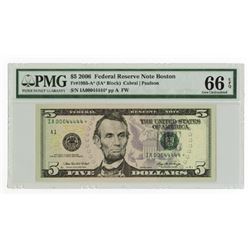 U.S. F.R.N., $5, Series 2006, Fr#1993-A*, Star note with binary serial IA 0004444*  PMG graded Gem U
