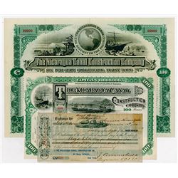 Nicaragua Canal Construction Co., 1890 to 1892 Historic Specimen & Issued Stock, Bond & Bill of Exch