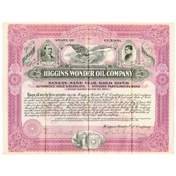 Higgins Wonder Oil Company, 1914 Spectacular Bond Signed by Pattillo Higgins as President.