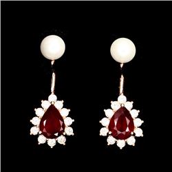 Natural Red Ruby & Pearl  Earrings