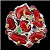 Image 2 : Natural Rich Red Coral Emerald Ruby 2 Tone Ring