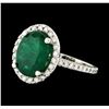 3.94 ctw Emerald and Diamond Ring - 14KT White Gold