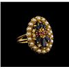 Image 1 : 0.95 ctw Sapphire, Ruby, Pearl and Diamond Ring - 18KT Yellow Gold