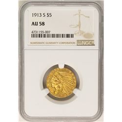 1913-S $5 Indian Head Half Eagle Gold Coin NGC AU58