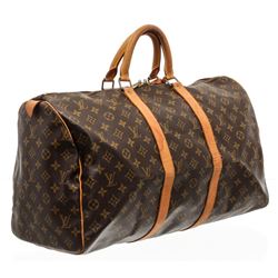 Louis Vuitton Monogram Canvas Leather Keepall 50 cm Duffle Bag Luggage