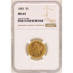 1885 $5 Liberty Head Half Eagle Gold Coin NGC MS63