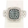 Image 1 : Sterling Silver .63 ctw Fancy Deep Greenish Blue Round Diamond Cluster Ring