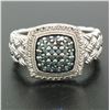 Image 5 : Sterling Silver .63 ctw Fancy Deep Greenish Blue Round Diamond Cluster Ring