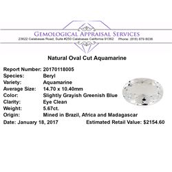 5.67 ct.Natural Oval Cut Aquamarine