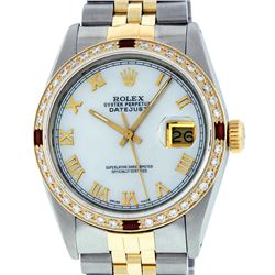 Rolex Mens 2 Tone 14K Mother Of Pearl Diamond & Ruby 36MM Datejust Wristwatch