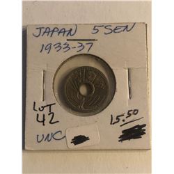 1933-1937 Japan 5 Sen MS Uncirculated Grade