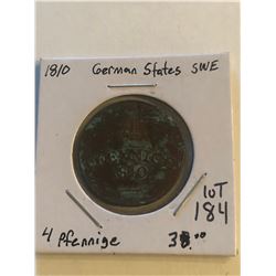 Vintage 1810 German States SWE 4 Pfennig Coin