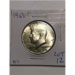 1968 D Silver Kennedy Half Dollar in MS High Grade