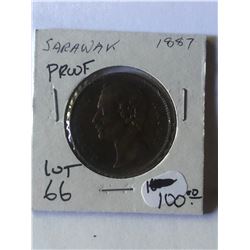 Rare 1887 SARAWAK PROOF Large 1 Cent Coin