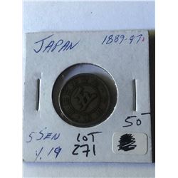 Rare 1889 Japan 5 Sen Coin