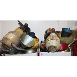 2 BOXES OF ASSORTED SPRAYERS, FUNNELS & MORE