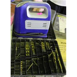 MASTERCRAFT DRILL BITS IN CASE & A  12VOLT AIR