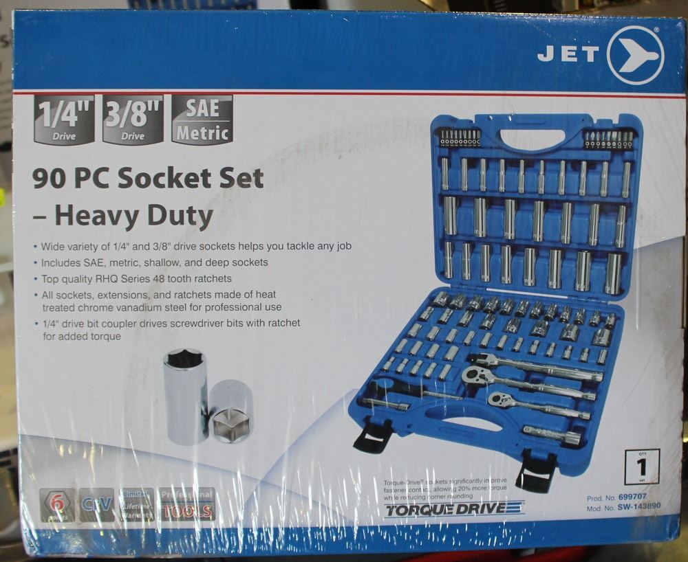NEW JET 90PC SOCKET SET - HEAVY DUTY, 1/4 & 3/8 DRIVE