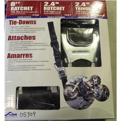 2 PACK OF NEW 8FT RATCHET STRAPS, 700LBS WORKING LOAD