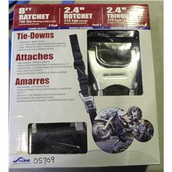 2 PACK OF NEW 8FT RATCHET STRAPS, 700LBS WORKING LOAD