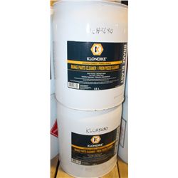 TWO 18L BARRELS OF KLONDIKE BRAKE PARTS CLEANER