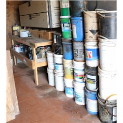 BENCH & SHELF INCLUDES CONTENTS, PAINTS, NAILS &