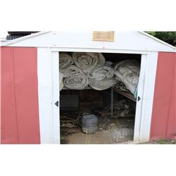 SHED & CONTENTS, INCLUDES TARPS, GROUND ROLLER &