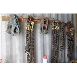 LARGE LOT OF CHAINS, HOOKS & TIE-DOWNS