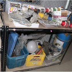 SHELF WITH CONTENTS, INCLUDES ROLLS OF WIRE,