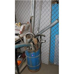 BARREL FULL OF VARIOUS HOSES, PIPING AND MORE