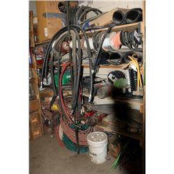 LARGE SHELF WITH VARIOUS HOSES, WIRE, TUBING &