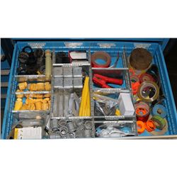DRAWER OF TAPE, CAPS, FITTINGS, ELECTRICAL ENDS &