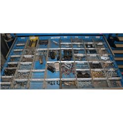 DRAWER WITH ASSORTED, NUTS, BOLTS, BRASS FITTINGS