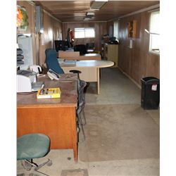 TRAILER OFFICE CONTENTS: INCLUDES DESKS, MONITORS