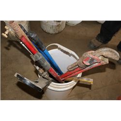 BUCKET OF VARIOUS TOOLS: INCLUDES CUTTERS,