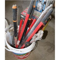 BUCKET OF VARIOUS TOOLS: INCLUDES CUTTERS,