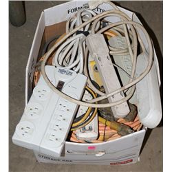 LARGE BOX OF EXTENSION CORDS WITH POWER BARS