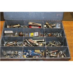 METAL BOX OF NUTS, BOLTS & BULBS