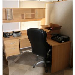 LOT OF 2 DESKS, CHAIR, WALL SPACER, BOOK BINDER