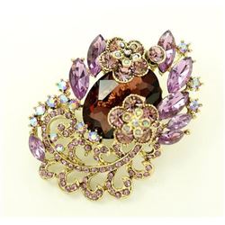Purple Crystal Brooch Lavender Rhinestone Amethyst Broach.