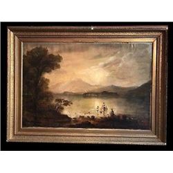 Victorian Scottish Romantic Loch Scene - Figures Washing Laundry Loch